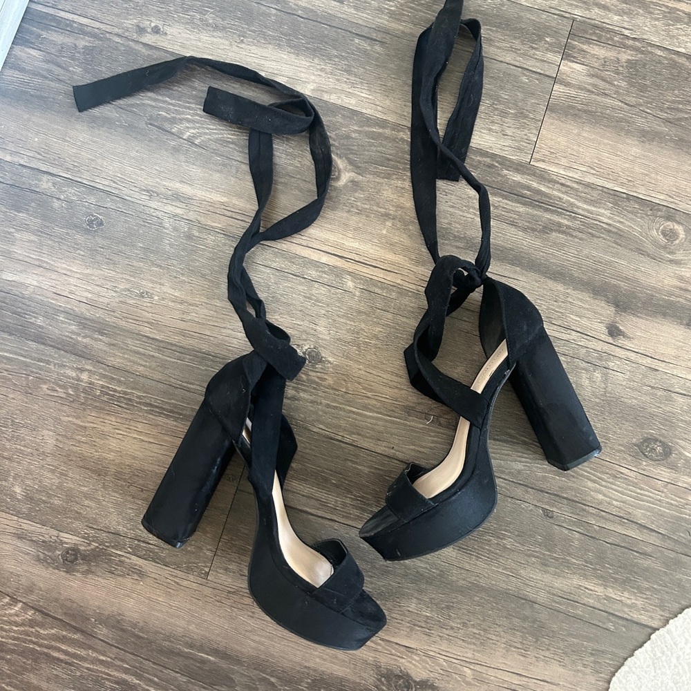 Black lace up platform heels
